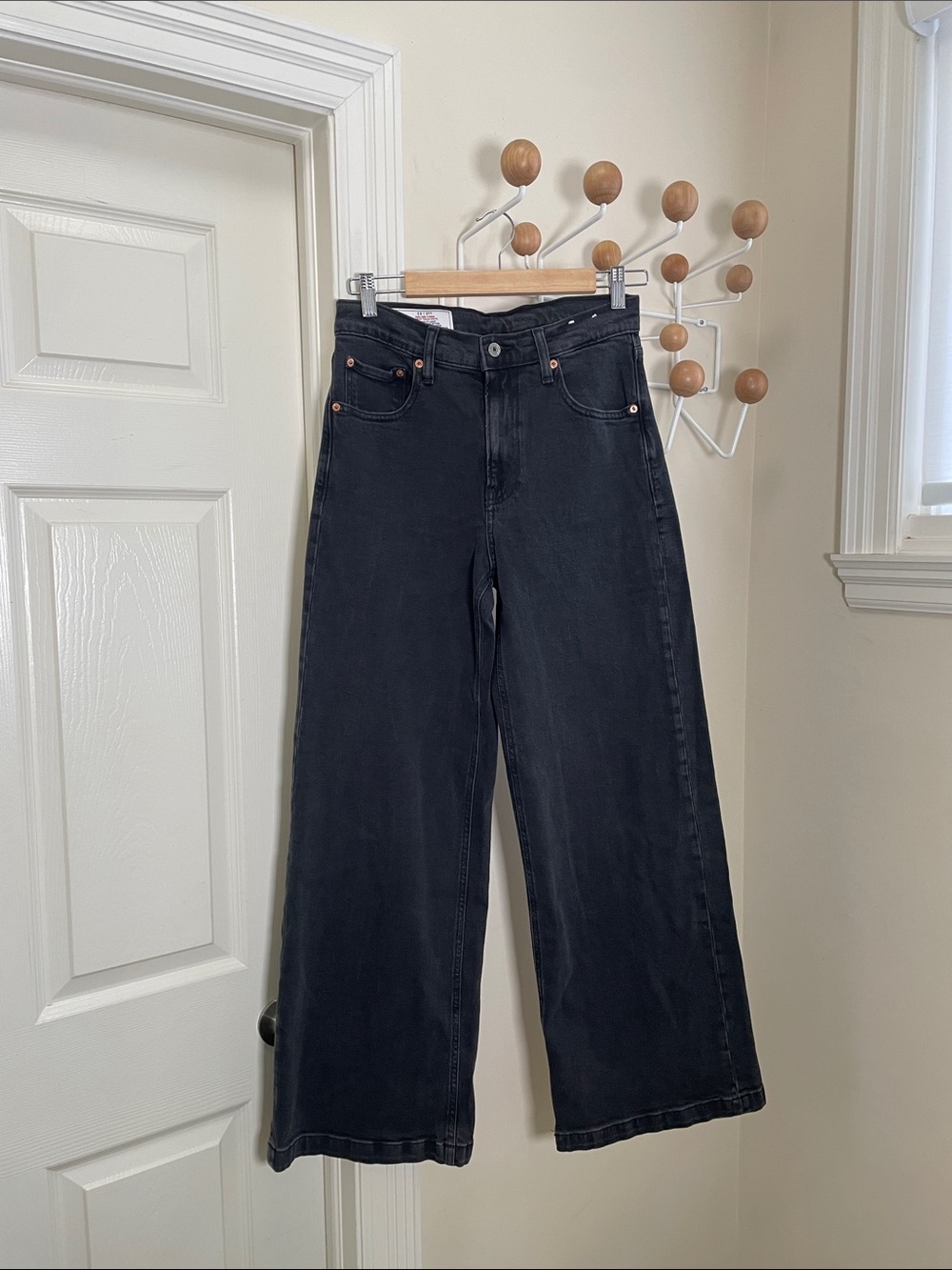 GAP - High Rise Stride Wide Legged Denim Jeans - Black - 28